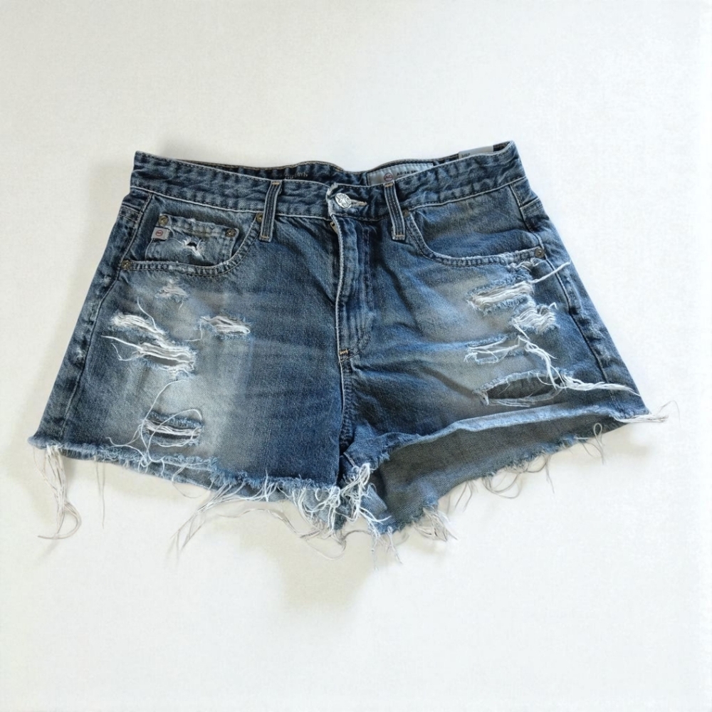 Ag Adriano Goldschmied Blue Distressed Jean Shorts